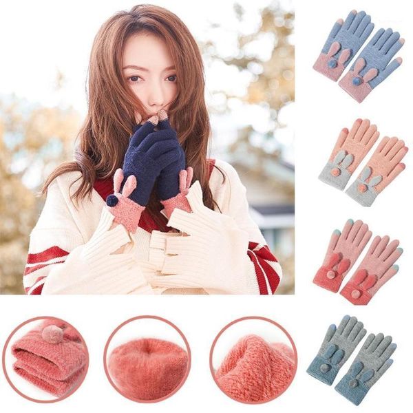

2020 new gloves women' winter knitted gloves warm plus velvet outdoor ladies soft mittens knitted warm fd1, Blue;gray
