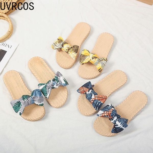 

2021 women's bow flat slippers summer flowers flocking fashion flip flops vacation beach shoes slippers, Black