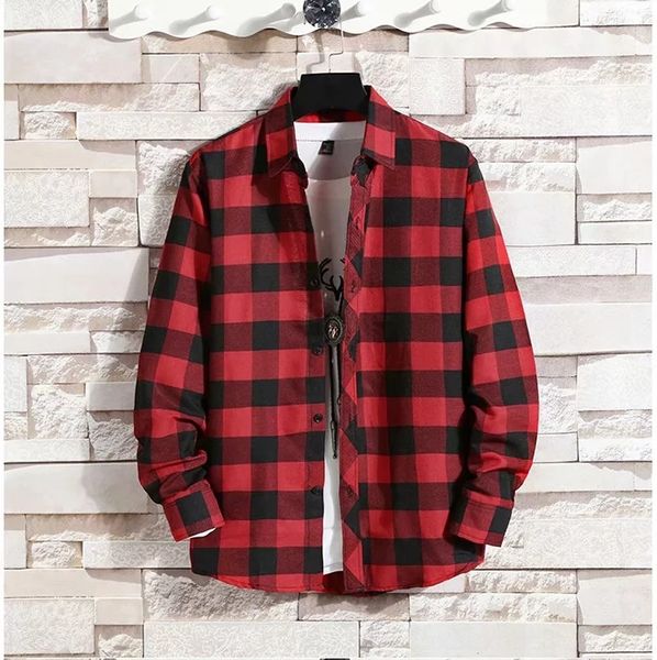 

plaid men's korean fashion long sleeve men wear casual autumn versatile coat coat shirt shirt shirtthin euwfl, Blue