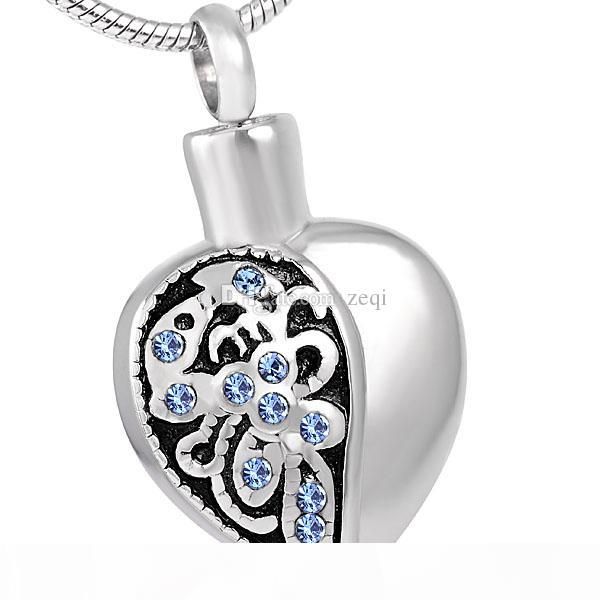 

heart stainless steel cremation pendant necklace crystal flower ashes keepsake urn memory necklace, Silver