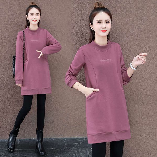 

2sf4bwomen's sweater 2020 new winter style 40-50 years old plush thickened medium length bottom skirt looks thin, Black