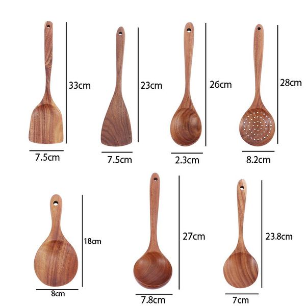 

natural wood spoon ladle rice long handle spoon soup cooking spoon teak wood colander skimmer scoop wooden kitchen utensils h jlluyl