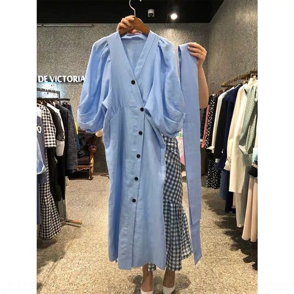 

3ckrl south korea east gate 2020 summer dresslong skirt dress new style waist with dress closing and v-neck slim long skirt uebyd, Black;gray