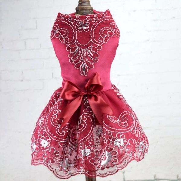 

dog apparel pet stereo embroidery dress spring summer wedding dresss girls decorative costume1