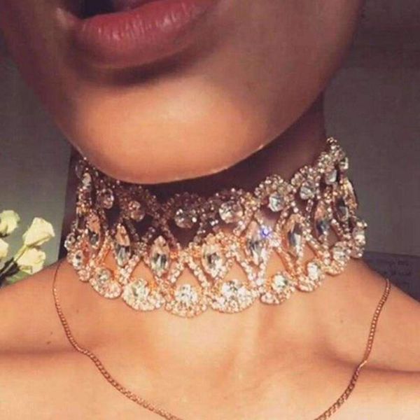 

chokers wedding luxury rhinestone clavicle choker necklace flower for women crystal statement maxi collare fashion jewelry, Golden;silver