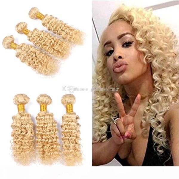 

color 613 blonde russian human hair weave deep wave hair bundles grade 9a deep curly hair weft extensions 10-30 inch ing, Black
