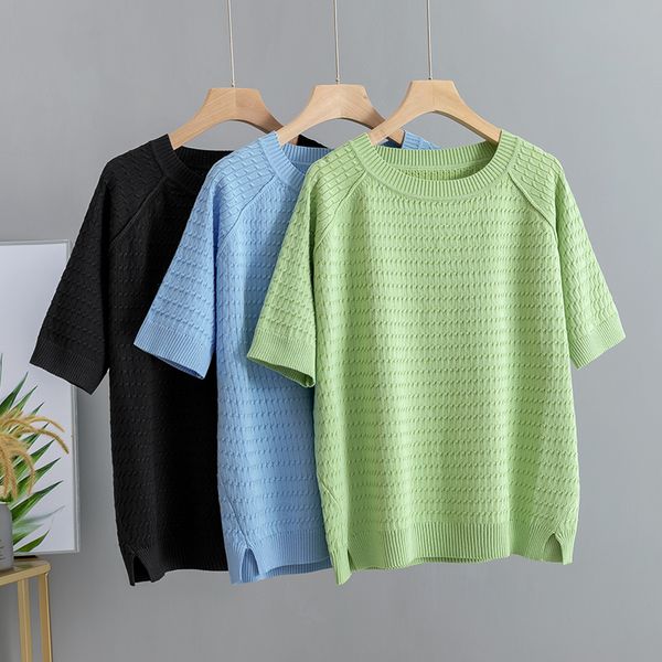 

gigogou spring autumn knitted women sweater half sleeves loose casual jumper o neck female sweater 200929, White;black