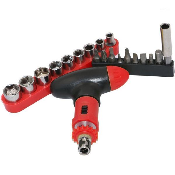 

10pcs new ratchet screwdriver batch head set + 9pcs 5-13mm socket set+1pcs t ratchet wrench handle rods 6.35mm repair tools1