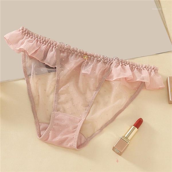 

women's panties japan sweet girls lace ruffle fairy transparent underwear women cute dot underpants soft seamless briefs1, Black;pink
