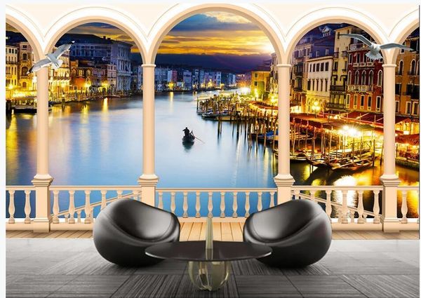 

wdbh custom p 3d wallpaper venice river night lights landscape background home decor living room wallpaper for wall 3 d1