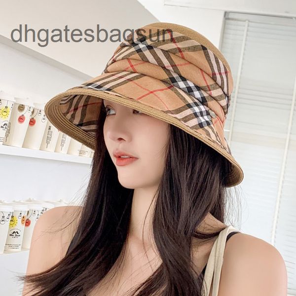 

brand cap and carvesstraw hat women's summer sun korean version tide beach fisherman's big edge protection basin lattice, Blue;gray