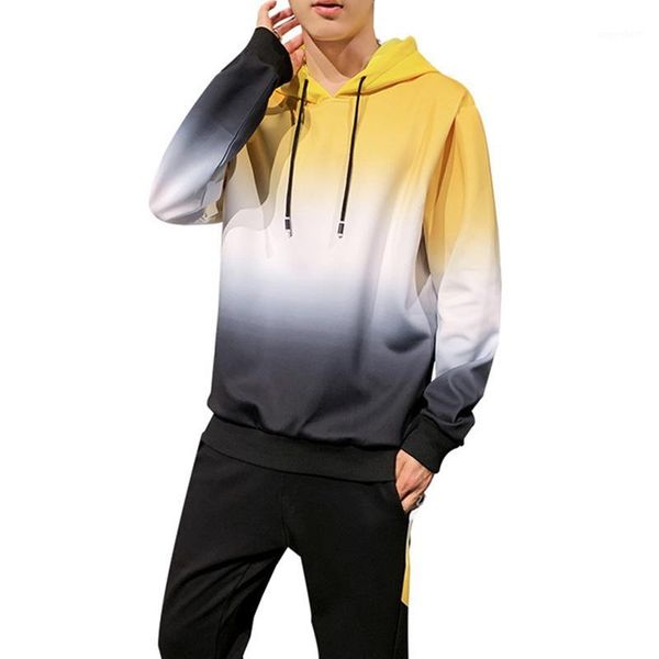 

rlyaeiz 2020 autumn sportswear set men tracksuit gradient color hooded hoodies + pants casual sporting suits chandal hombre 4xl1, Gray