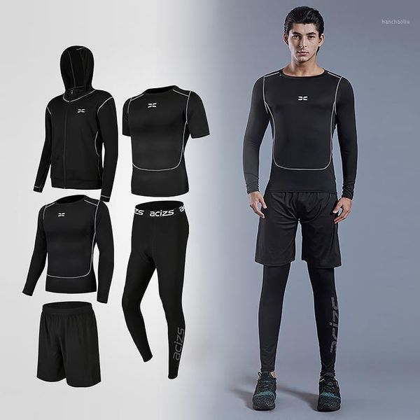 

running sets 5pcs / men's tracksuit suits shrits + sports shorts jogging pants football suit play gym 1, Black;blue