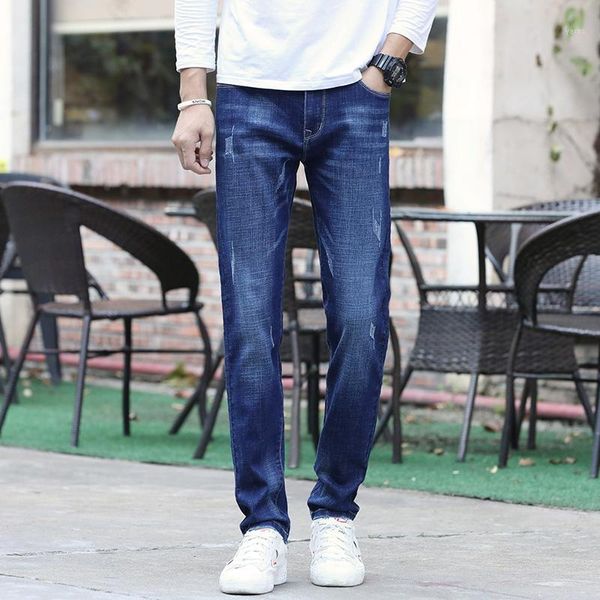 

men's jeans spring winter 2020 new warm slim fit business fashion thicken denim trousers black blue jeans men1
