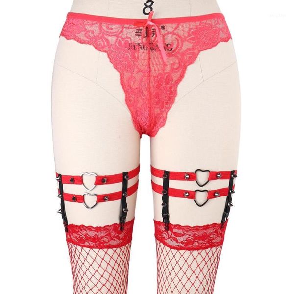 

2pcs harajuku lolita pastel red body harness real rivets heart wedding leg garter belt thigh harness suspender stocking1, Black;white