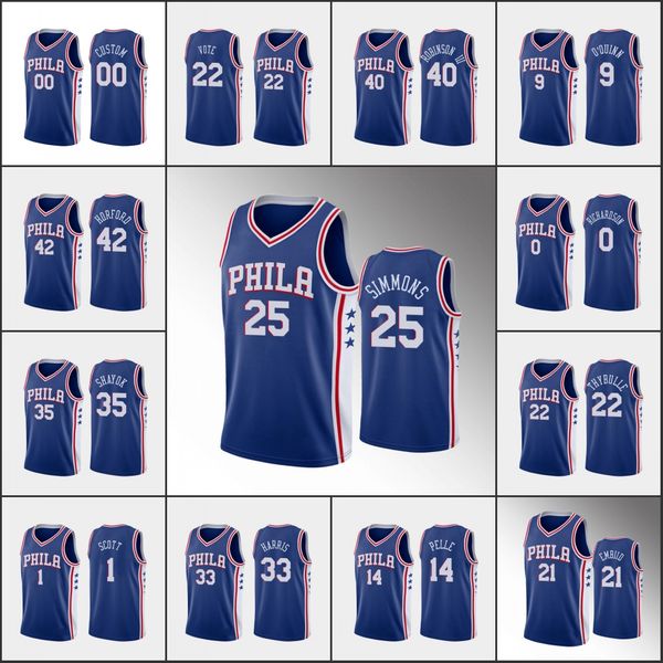 

philadelphia 76ers men joel embiid ben simmons tobias harris al horford kyle o'quinn nba blue custom icon jersey, Black