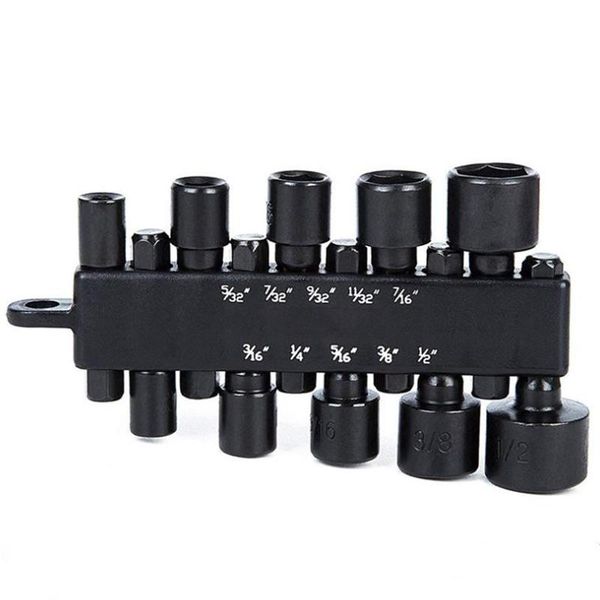 

broppe 10pcs 1/4 inch hex shank power nut driver drill bit set metric / imperial socket wrench screw screwdriver