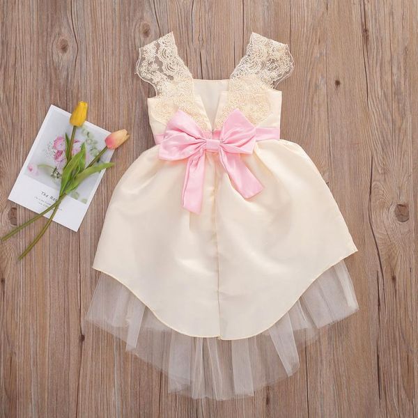 

1-7y toddler baby kid girls princess dress summer lace bow tulle tutu party wedding birthday dresses for girls sqcgvb