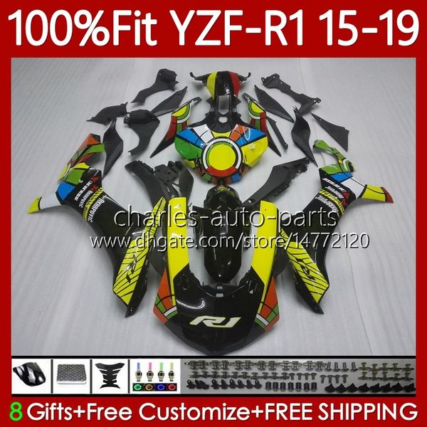 OEM-Verkleidungen für Yamaha YZF-R1 YZF1000 YZF R 1 1000CC 15–19 Karosserie 104Nr.0 YZF R1 1000 C YZFR1 15 16 17 18 19 YZF-1000 2015 2016 2017 2018 2019 Einspritzkarosserie Regenbogenschwarz