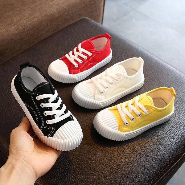

girls sport shoes autumn solid color kids canvas shoes flat casual boys sneakers toddler boy shoes size 21-38 sp093 y201028, Black;red