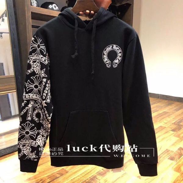 

kong hong fashion brand men's and women's sweater hoodie ch croxin flower arm horseshoe graffiti hooded pullover coat, Black