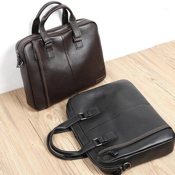 

2020 new cowhide bag male briefcase genuine leather casual men's shoulder bag natural cowskin business satchel men briefcase1