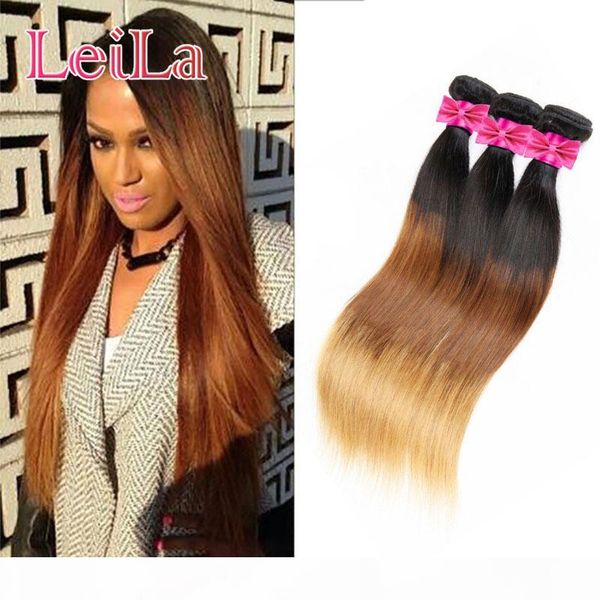 

malaysian human hair extenisons 1b 4 27 three tone bundles 3pieces one set natural black straight human hair wefts 8-28inch