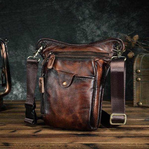 

waist bags genuine leather men design casual brown classic shoulder sling bag fashion travel fanny belt pack leg 211-5dc