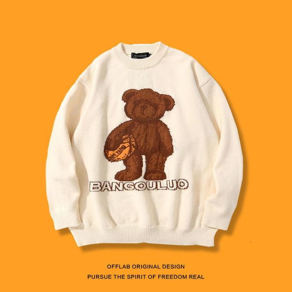 

new gangfeng 2021 bear cartoon man and lazy woman loose wind sweater for knitted or crocheted 04ye, White;black