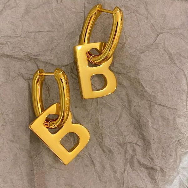 

2021 vintage letter b gold color minimalist glossy plated drop earring for women girls geometry jewelry, Silver