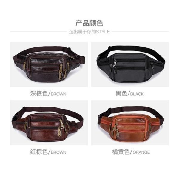 

подлинная талия packs / талия сумка top grain leather bag / fanny pack / органайзер с регулируемым поясом, большая емкость 7 карманы