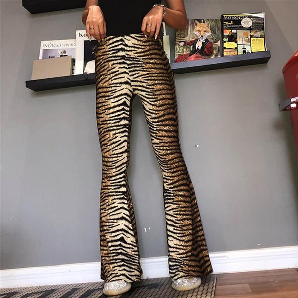 

women high waist leopard print flare pants 2019 autumn winter women wide leg bodycon trousers club pants 3s, Black