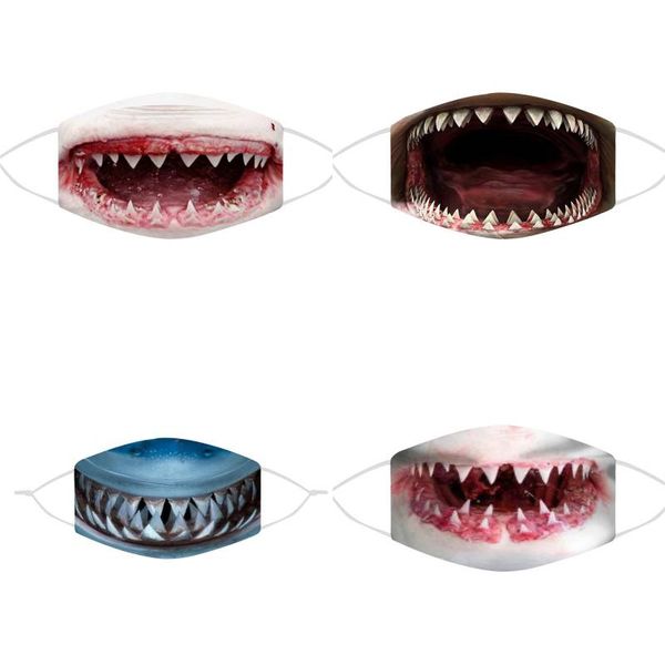 

animal print masks shark mouth cover reusable fish shark attack face mask washable adjustable outdoor protective cotton mask kimter-z186a