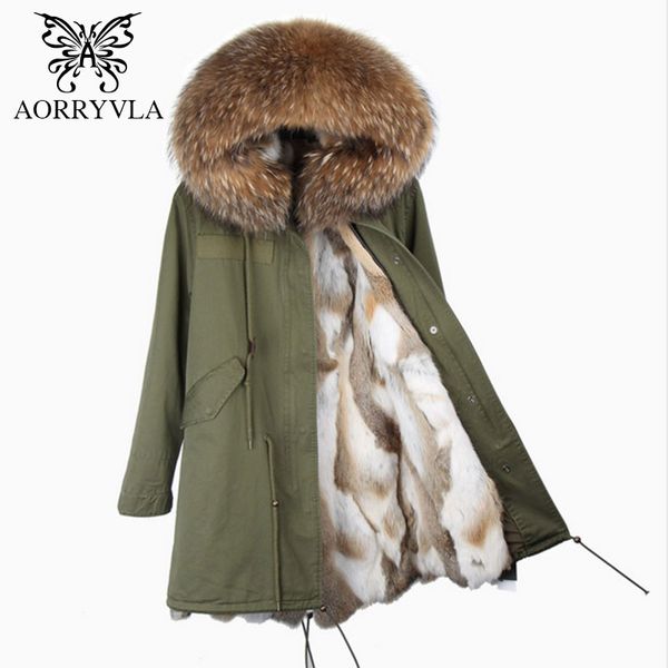 

aorryvla 2017 new winter women's real fur parkas large raccoon fur collar hooded with lining long coat, Black