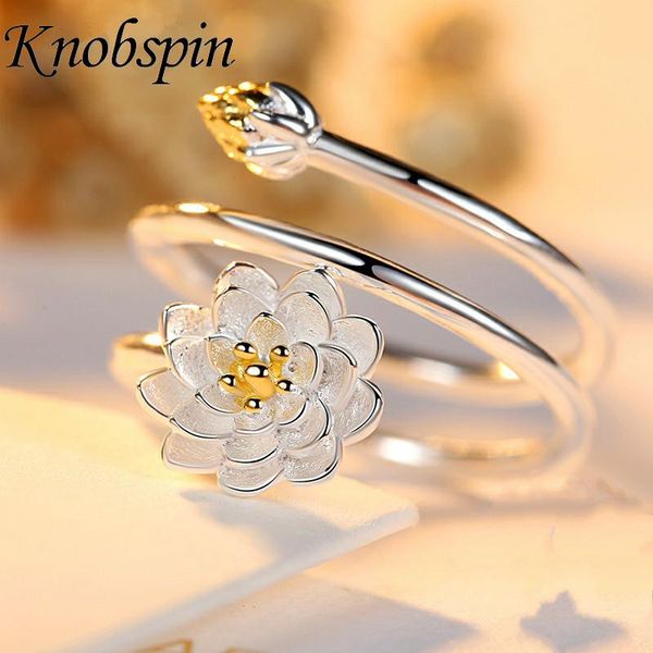 

silver color lotus opening ring for women fashion simple flower ring creative spiral jewelry anel feminino fashion party jewelry, Golden;silver