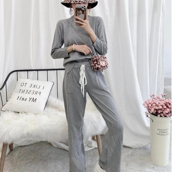 

bornsra новых мужчин костюм вязаные 2 шт брюки комплект весна осень свитер костюм эластичный пояс карманных пуловеры нарядах f983, Gray