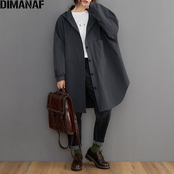 

dimanaf women autumn plus size hooded coat jacket solid long cardigan female casual large style vintage new basic oversize 201031, Black;brown