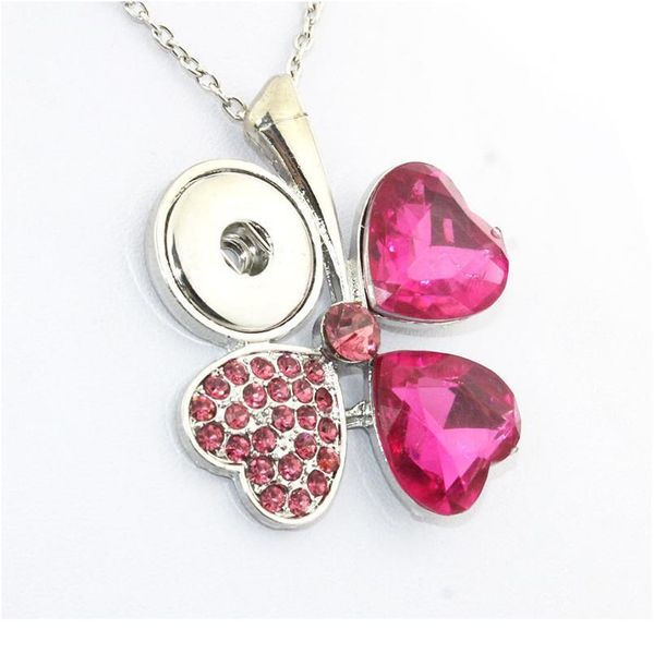 

4colors 2016 with chain clover crystal snap button pendant button snap necklace ne241 women's jewelry one directio bbysnr, Silver