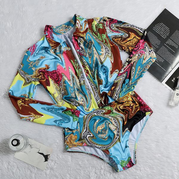

new bikini long sleeve sunscreen conservative print one piece swimsuit brand