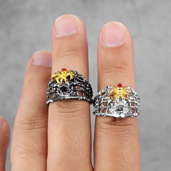 

spider queen skull pure copper gold black mens rings punk hip hop for male boyfriend biker jewelry creativity gift wholesale wmtfqk, Bronze;silver