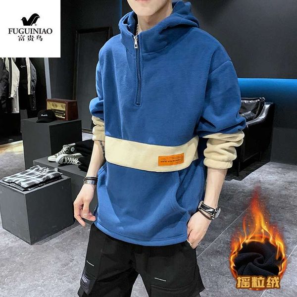 

rich bird men's sweater with thickening autumn winter polar fleece hood loose and versatile trend boy's cashmere, Black
