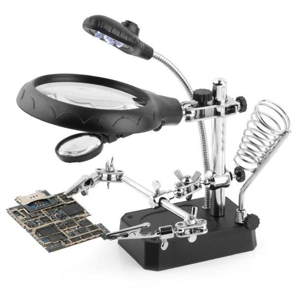 

diyfix welding magnifier magnifying glass with 5led light 5x-8x lens auxiliary clip loupe desksoldering repair tools set