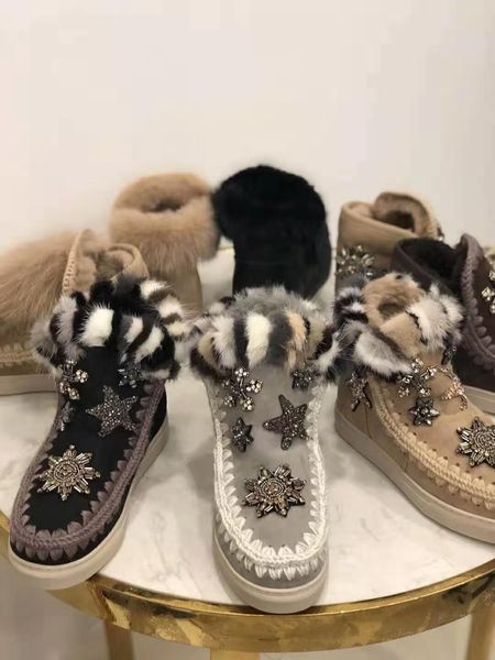 

новые моды сапоги снега осенью и зимой 2020 года: мех женщин и меха интегрированы низкая верхняя норка шерсти rhinestone термический утолщен, Black