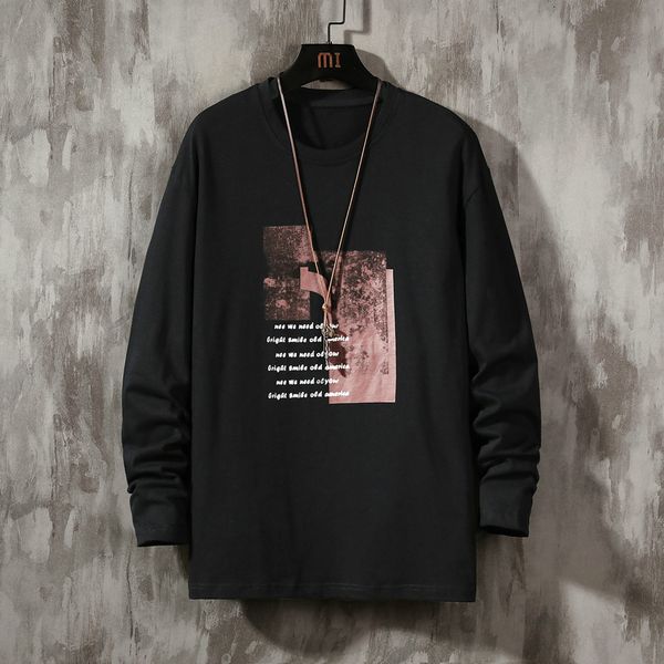 

2021 new autumn spring fashion oversized a black-white tshirt impression of men with long sleeves the neck man t-shirt xt06, White;black