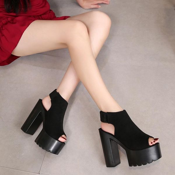 

fish mouth high heel sandals women summer 2021 new thick heel 14cm summer roman women shoes, Black