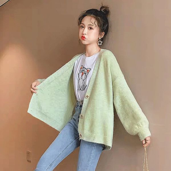 

avocado green short coat sweatersweatercardigan sweater for women 2020 autumn and winter new loose student short knitted coat 3npyp, White;black