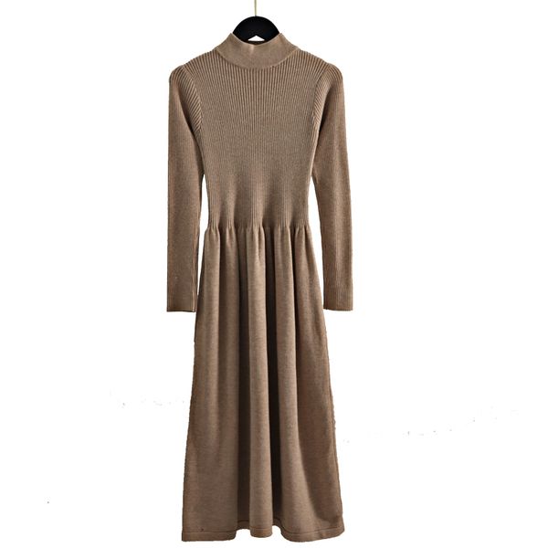 

2021 new office ladies long knit women sweater thick warm turtleneck pleated a line dresses fall winter pullover midi dress qul0, Black;gray