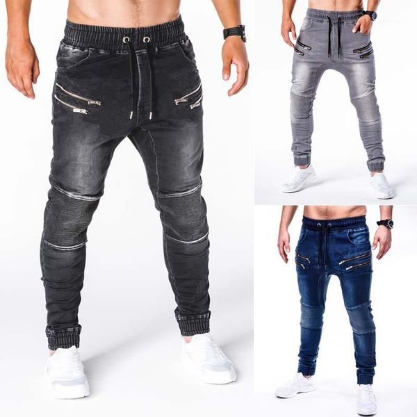 

fashion men pant men jeans elastic waist pant sports pants casual pants denim long regular fit1, Blue