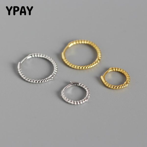 

ypay genuine 925 sterling silver circle hoop earrings for women simple ins geometric twisted brinco korean fine jewelry yme469, Golden;silver