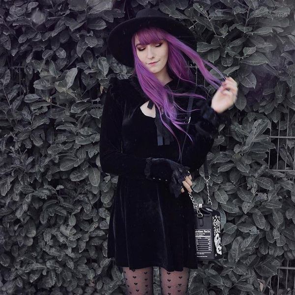 

gothic court lace waist pleated dress punk style korean solid autumn winter student dresses1, Black;gray